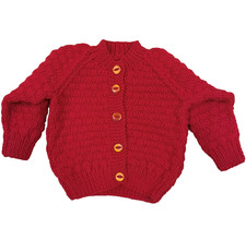 Hand Knitted, Red Childrens Cardigan (0-3 Months)