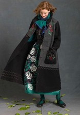 Beautiful Twill Weave Wool Mix Gudrun Sjoden Rose Hill Embroidered Coat M 14 16