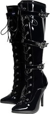 Women’s Knee High Stiletto Boots with Buckles Patent Sexy Zip High Heels UK 3-12