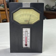 Vintage 1935 DELCO HEAT Humidity Guide Thermometer Art Deco Black Plastic Case