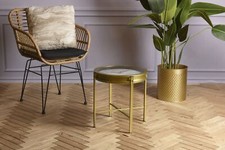 Metal Gold Bedside Analogue Clock Nightstand Living Room Coffee Side Table