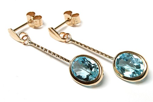 9ct gold blue topaz - blue, earrings