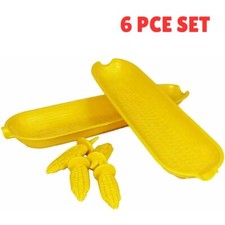 6pc Corn On The Cob Skewers/Tray Twin Pack Holders BBQ Prongs Forks Party Garden