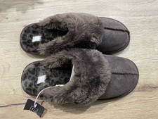 Tu Brown Suede & Faux Fur Mule Slippers Medium 5/6. BNWT