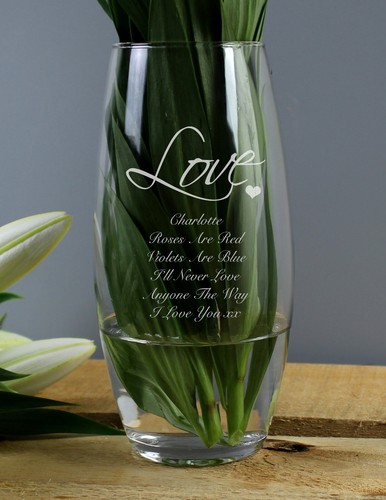 Personalised clear glass vase - personalised,