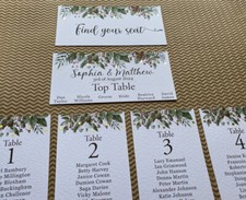 Christmas greenery festive TABLE PLAN cards number seating DIY wedding foliage