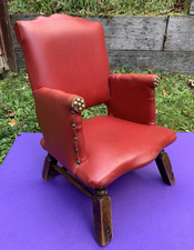 Antique/Vintage Red Leather Salesman Sample Chair – Child Chair Or Doll Display