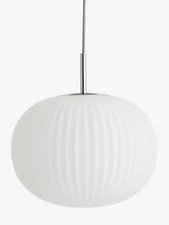 John Lewis Pleated Glass Globe Ceiling Light White/Chrome H31 x Dia.30cm A
