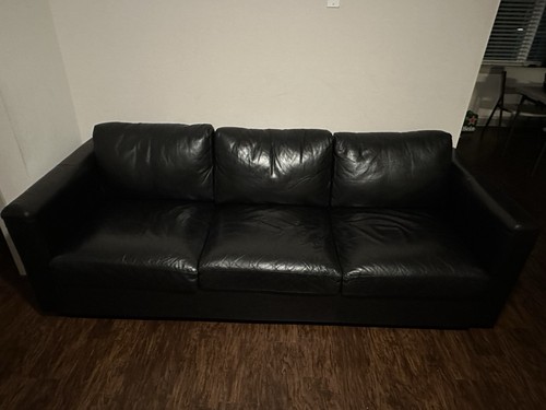Black leather sofa used for - black, sofa,