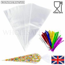 SWEET CONE BAGS CLEAR CELLOPHANE HOT CHOCOLATE CELLO BIRTHDAY PARTY GIFT FAVOUR