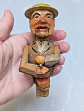 Vintage ANRI Carved Wooden Bottle Stopper Mechanal Drinking Man Wine Bottle