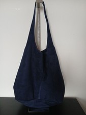 Navy Blue Suede Slouch Hobo