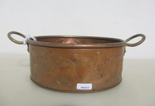 Antique Copper Jam Pan Fish Kettle Trough Tub Vintage Old Brass Handles Pot 11"W