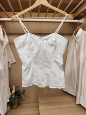 KAREN MILLEN UK 10 WHITE TOP STRAPPY BROIDERIE BODICE CAMI SUMMER CASUAL WOMENS