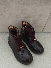 TED BAKER Patent Boots Size 11 Ankle Shoes Winter Girls Shiny Maroon 29 Eu 10