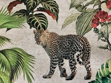 Safari Zoo Africa Animal Digital Print Fabric Linen Look Jungle Canvas 108" wide