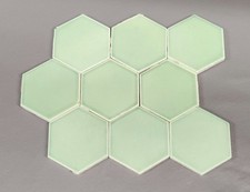 (9) 1930s Reclaimed Mint/Light Green Hexagon National Tile, 3.75" W, VG