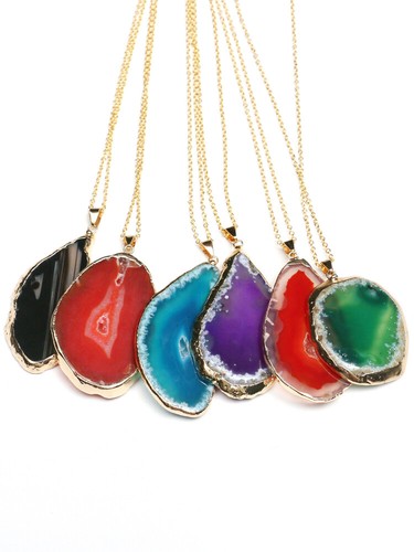 Natural agate slice pendant - natural,