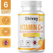 Vitamin C 1000mg with Rosehip & Bioflavonoids 360 Vegan Tablets - 6 Month Supply
