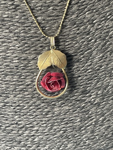 Vintage gold tone red rose - vintage,