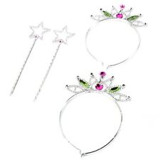 2x TIARA & WAND SETS Girls Silver Plastic Crown Fairy Princess Fancy Dress Party