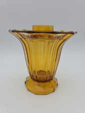 Vintage Art Deco Amber Glass Vase With Original Flower Frog