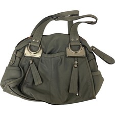 B. Makowsky Womens Leather East West Zip Top Satchel Shoulder Bag Gray Purse