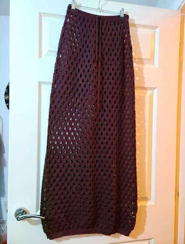 Brown solid crochet maxi skirt - maxi,