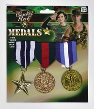 Military Medals Set (3 Pcs) Costume Accessories for Army WW2 Veteran Fancy Dress
