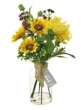 BNWT Sunflower & Peony Arrangement In Funnel Glass Vase 20/43cm