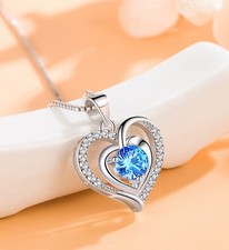 Crystal Heart Pendant Necklace 925 Sterling Silver Women Girls Jewellery Gift UK