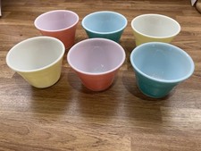 6 Vintage Pyrex Gaiety Custard Pots cup pastel Colours 50s 60s Blue Yellow pink 