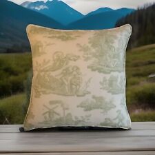 A 16 Inch Cushion Cover In Laura Ashley Toile Pale Green fabric