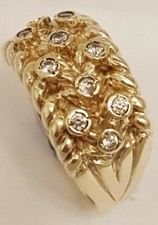 Mens 9ct Solid Gold-U size-Keeper Ring 5 Row with Cubic Zirconias, VGC in Box