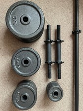 OPTI Home Gym Cast Iron 48KG - 1 x Barbell, 2 x Dumbbells & 20 x Weight Plates