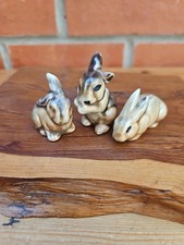 3 Small Vintage Pottery Rabbits / Bunnies, All Different 4cm x 4cm Approx 