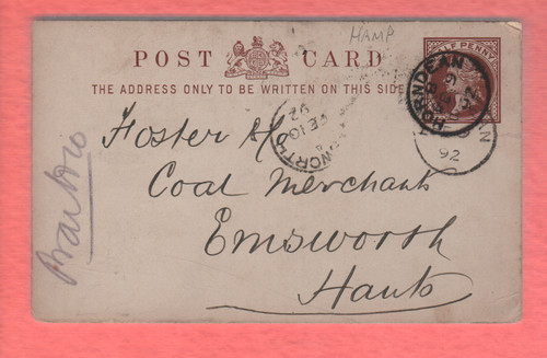 Horndean hampshire pmk 1892 - horndean,