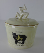 CROWN DEVON 1930s Butter Dish Isle Of Man Manx Cat Design Vintage Ceramics