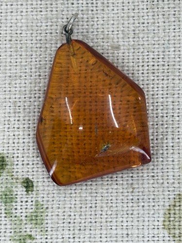 Vintage amber pendant with fly - amber,