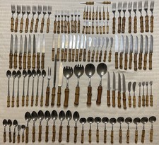121 Piece Vintage Late 1950’s Seki Hamono KK Cutlery Set bamboo handles  Japan 