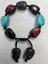 LOLA ROSE CHUNKY QUARTZ /TURQUOISE/ GOLDSTONE / OBSIDIAN GEMSTONE BRACELET- NWOT