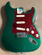 Loaded Strat Style Guitar Body - Shiny Metallic Green and Red Mirror for Project