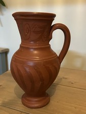 Large Heavy Vintage Incised  Terracotta Earthenware Jug Pitcher Vase 9 In 