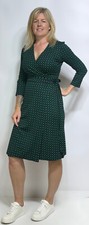 HOBBS Dress 3/4 Slv Dina Wrap Jersey Geo Print Navy & Green Knee (A234)RRP£99
