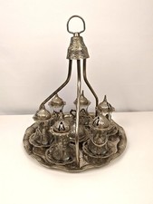 Turkish Tea Set AYVALI – 6 Glasses w/ Holders, Saucers, Lids & Tray – Ornate