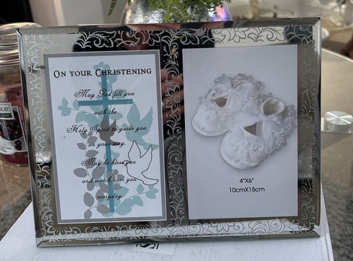 Silver christening photo frame - christening,