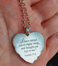 Franklin Mint USA Sterling Silver Heart Eagle Wing Pendant Necklace Religious