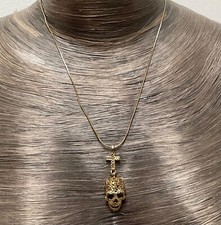 Butler and Wilson Gold Crystal Skull Cross Pendant Necklace NEW