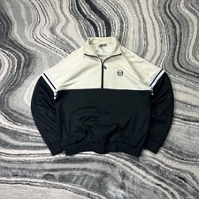 VTG Sergio Tacchini Orion Full Zip Sz XXL Cream Black Funnel Neck Track Jacket
