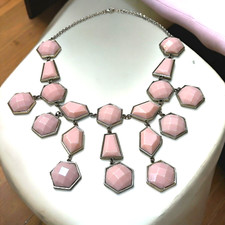 H&M Statement Necklace Pink Peach Hexagonal 70s Retro Romantic Pastel 20"